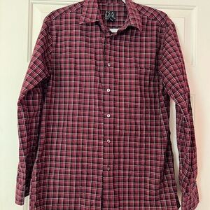 Men’s Jos. A. Bank Red and Black Plaid Button Down Shirt Classic Collection